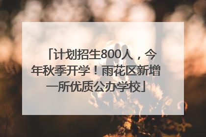 计划招生800人，今年秋季开学！雨花区新增一所优质公办学校