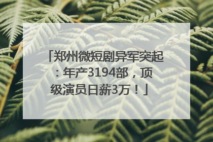 郑州微短剧异军突起：年产3194部，顶级演员日薪3万！